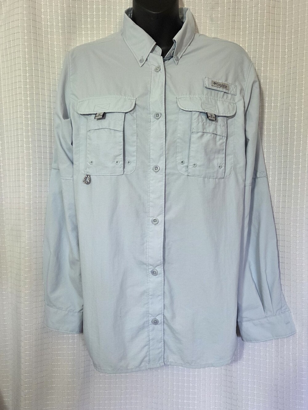 Columbia Shirt Womens S Small Blue PFG Bahama II Fishing Button Up Tab Sleeve